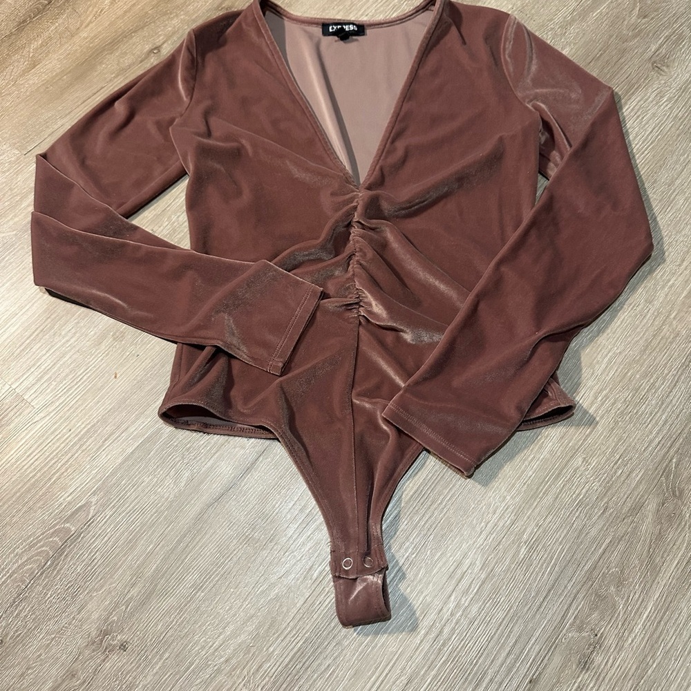 Express Velvet V-Neck Chocolate Bodysuit Size Small